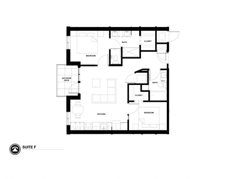 Floor plan for 2 beds, 1.8 baths, 951 sqft